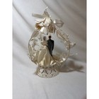 Vintage Wedding Cake Topper Bride And Groom Figurine Floral Arch Filigree Base