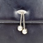 Vintage 50s 60s Dark Blue Box Bag Silver Tone Ball Chain Accents Mid Century