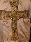Vintage Ornate Filigree Gilded Metal Wall Crucifix Inri Jesus On Cross