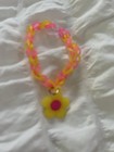 Unisex Kids Pink   Yellow Rubber Braided Charm Bracelet  Flower Dangle