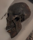 Rare Vintage Style Skull Sculpture W  Articulated Jaw     Dark Patina