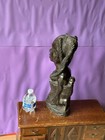 Vintage African Ebony Wood Carving Kneeling Mother   Baby 15 5 