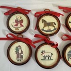 Vintage Point Stitch Handmade Framed Christmas Ornaments 8 Total From 1980   s