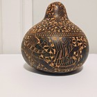 Vintage Souvenir Carved Gourd Rattle Donkeys And Birds