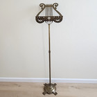 Vtg Brass Sheet Music Stand Ornate Adjustable Lyre Harp Shape Footed 36 5  - 51 