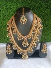 South Indian Necklace Earrings Guttapusalu Pearl Gold Plated Wedding Jewelry Set