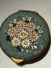 Vtg Micro Mosaic Round Italian Floral  pink And White Daisies  W  Green Pill Box