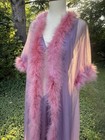 Vintage Janelle California Two Piece Lingerie Peignoir Set Marabou Feather 70s