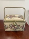 Vintage Woven Wicker Sewing Basket Box Tapestry Floral Large Brocade