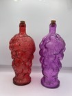 2 Glass Red   Purple Grape Clusters 10  Tall Wine Bottles W cork Stopper Labels