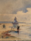 Antique Nautical Watercolor Sailing Ship Fishermen Seascape Signed