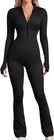 Oqq Women s Yoga Jumpsuit Black Size Xl Ribbed Long Sleeve Zipper Front Workout