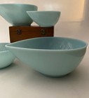 Fire King Set Of 4 Azurite Blue Swedish Modern Teardrop Mixing Bowls Delphite