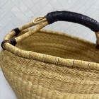 Large Bolga Hand Woven Market Hand Basket Excellent Condition Solid Black Accent