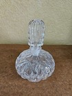 Vtg Clear Cut Lead Crystal Round Squat Perfume Bottle Art Deco W stopper