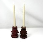 2 Vintage Cast Iron Pipe Bender  Repurposed Candle Holders Steampunk Industrial