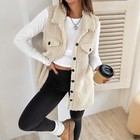 Women s Wool-like Sleeveless Vest With Lapel  Solid Color Mid-length Button Up W