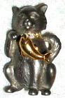 Vintage Pewter Rhinestone Collar Cat Gold Goldfish Trembler Fish Brooch Pin