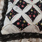 Handmade Cathedral Window Throw Pillow Quilted 16x16  Floral Lace Romantic Black