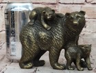 Signed Original Bear Family Portrait Bust Bronze Sculpture Art Deco Statue Decor