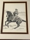 Western Art Original Pencil Drawing Of Horse And Rider  the Spin  By S K Brown