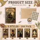 100 Pcs Cards  Stickers   Envelopes  Vintage Halloween Style Blank Inside With W