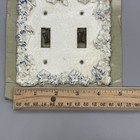 Nos Metal White Blue Floral Double Switch Plate Outlet Cover Vtg Pearl Maid 60s