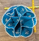 Vintage Blue Embroidered Roll Basket Warmer Foldable Fabric Bun Holder   