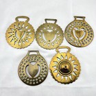 Brass Horse Medallion Antique English Heart Love Sun Lot Of 5 Parade Harness