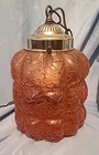 Retro Mcm Hanging Pendant Lamp Swag Light Crackled Amber Pinkish Glass 