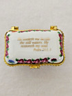 Vintage Imperial Porcelain Hinged Trinket Box Bible Verse Psalm 23  2-3 Floral