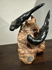 Vintage John Perry Two River Otters Sculpture Burl Wood Base Signed Ebonite Art