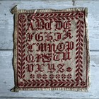 Antique Red Work Alphabet Sampler Cream Silk Edging Turkey Red C 1890