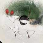 Vtg Norman Brumm Enamel On Copper Winter Scene Chickadee Bird Plate Signed  read