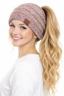 C c Women Four Tone Beanietail Ponytail Messy Bun Solid Ribbed Beanie Hat