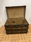 Vintage Wood Steamer Trunk Chest Coffee Table Storage Box Antique Brown Wooden