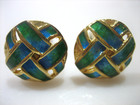 Vintage Vermeil Sterling Silver Basket Weave Enamel Cuff Links