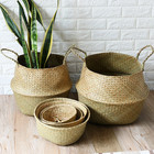 Seagrass Wicker Woven Storage Basket Planting Flower Pot Folding Organizer Laund