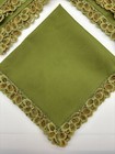 Mid-century 4 Piece Set Cloth Dinner Napkins 16x16  Green Lace Trim Vintage Mcm