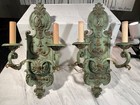 Ornate Heavyweight Solid Brass Polychromatic Double Wall Sconce Set 