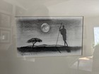 Original Drawing Graphite  Maasai Warrior   Moon  East Africa Kenya