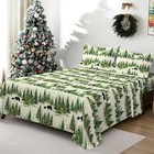  Christmas Sheet Set Size 4 Piece Green Pine Trees Bear Queen Moose   Bear