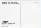 1985 Chevrolet Monte Carlo Ss Sport Coupe  Original Dealer Promotional Postcard