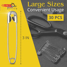 30 Pack Extra Large Safety Pins 3 Inch - Safety Pins For Sewing  Durable Stainle