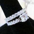 New Cz Stone Ridged Micro Paved 2 Ring Silver Platinum Rhodium Sz 5  6  7  8   9