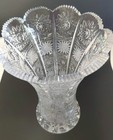 Vintage Lead Crystal Clear Glass Vase Starburst Sawtooth Scalloped Rim 10 In
