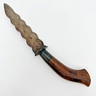 Vintage Filipino Moro Gunong Kris Knife Hand Forged Wavy Blade Wood Handle 10in