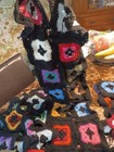 Crochet Granny Square Afghan Black   Colorful Blanket Throw Project Starter Lot