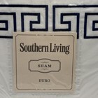 Southern Living Greek Key Euro Sham  Embroidered  Navy Blue  White  Cotton  2 