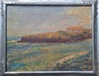 Antique Oil Painting On Canvas  Impressionist Coastal Seascape  Cliff